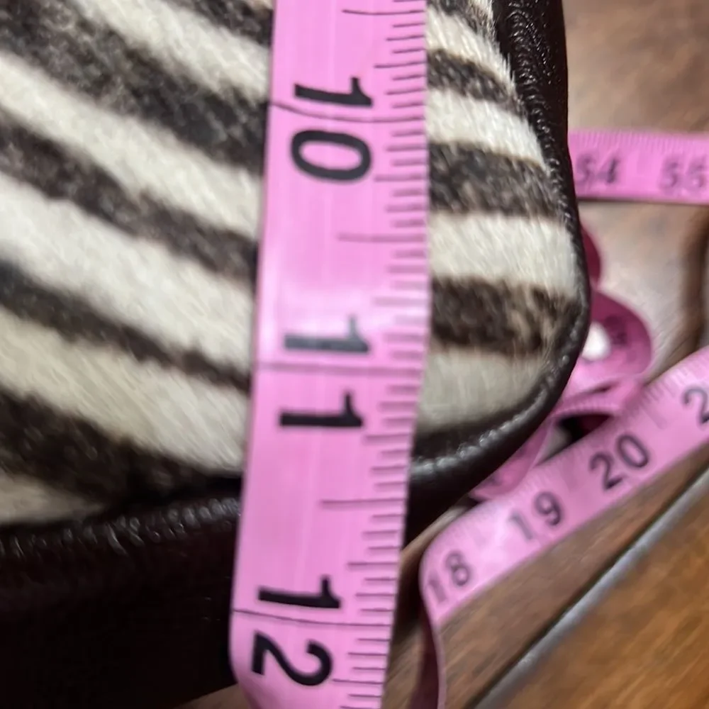 Andrea Viccaro Italy Zebra Calf Hair Tote Bag NWT Genuine Leather 13” BrownWhite